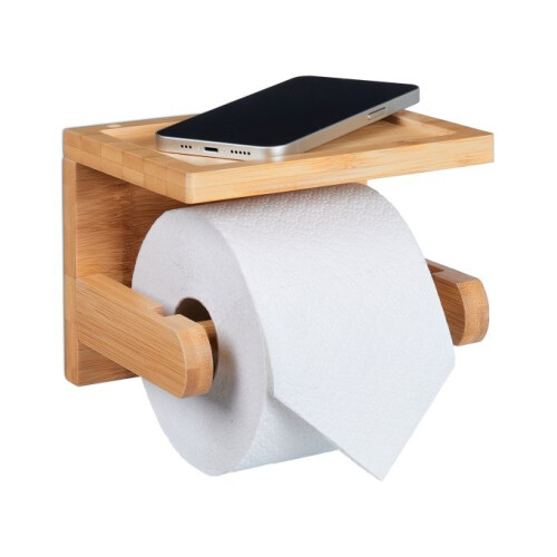 Toilettenpapierhalter aus Bambus mit Ablage