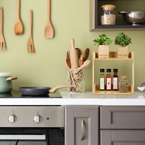 Bamboo spice rack with 2 levels 1