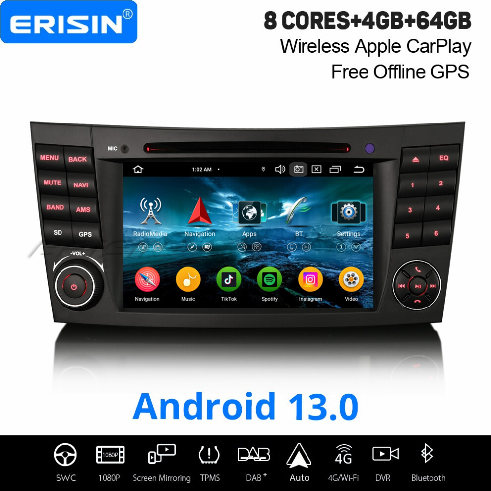 4Gb+64Gb 8-Core Android 13 Car Stereo Satnav For Mercedes E/Cls Class W211 W219 Dab+ Carplay Wifi Swc Bt 5.0 Dsp Dvd 737655237559