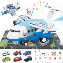 Cargo Airplane and Car Track Play Set Interactive Toy Set with Music Lights Spray Effects Car Accessories Maps Road Signs Perfect for Kids Aged 3-6