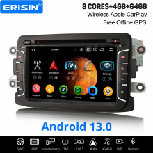 Erisin 64GB 8-Core Android 13 Car Stereo GPS For Renault Dacia Duster Sandero Dokker Lodgy Logan DAB+ CarPlay WiFi DVD