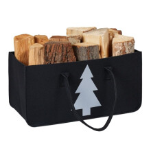 Schwarze Kaminholztasche aus Filz mit Motiv