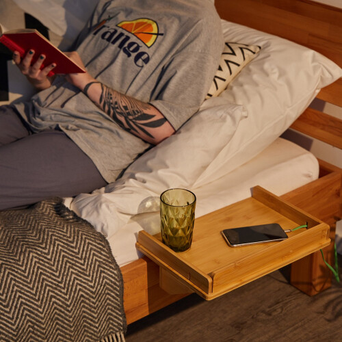 Bamboo bed tray with tablet holder 1