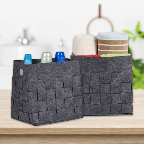 Panier de rangement gris en feutre Lot de 2 1