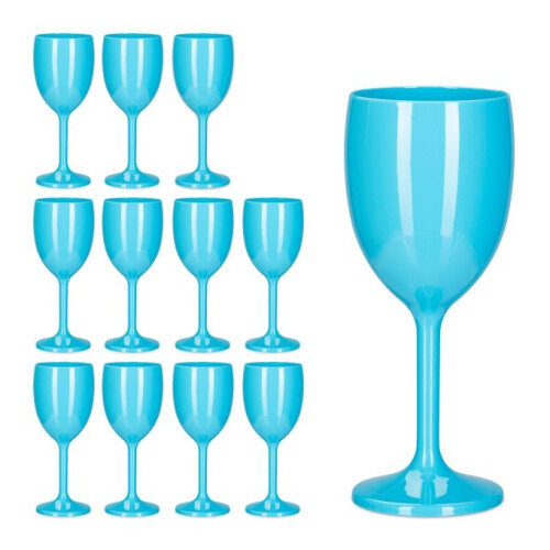 Set de 12 pahare de vin din plastic turcoaz