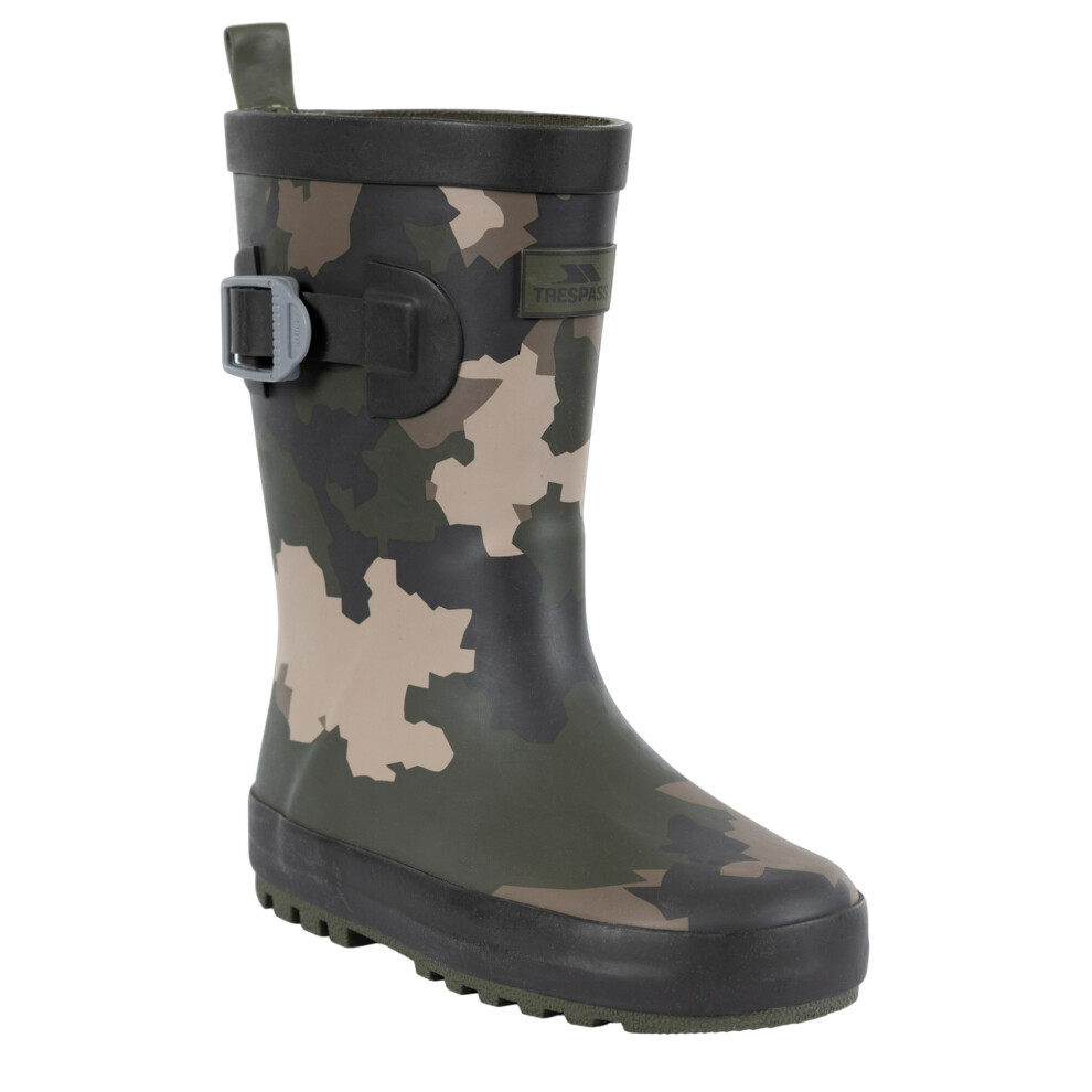 (10 UK Child, Green/Brown/Black) Trespass Childrens/Kids Puddle Camo Wellington Boots