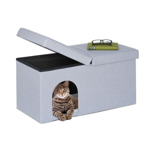 Katzenversteck in Grau mit Deckel