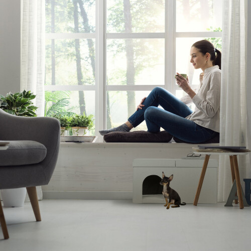 Katzenversteck in Beige mit Deckel 2