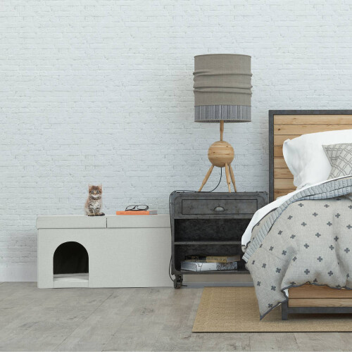 Katzenversteck in Beige mit Deckel 1