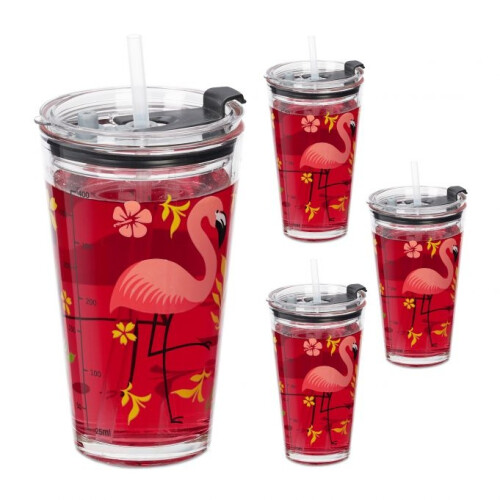 4er-Set Trinkgläser mit Flamingo-Motiv