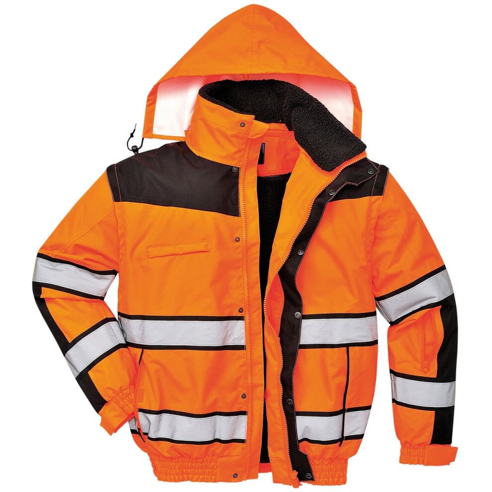 (S, Orange/ Black) Portwest Mens High Visibility Classic All Weather Bomber Jacket (Pack of 2)