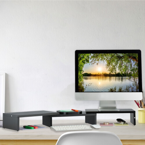 Schwarzer Monitorständer für 2 Monitore 2