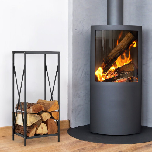 Holzregal aus schwarzem Stahl 1