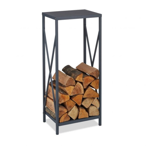Holzregal aus grauem Stahl