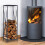 Holzregal aus grauem Metall 2