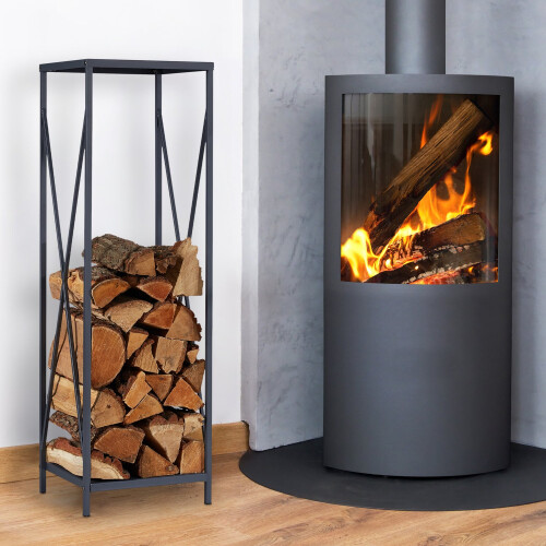 Holzregal aus grauem Metall 1
