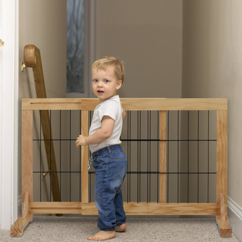 Retractable security gate in natural wood 1