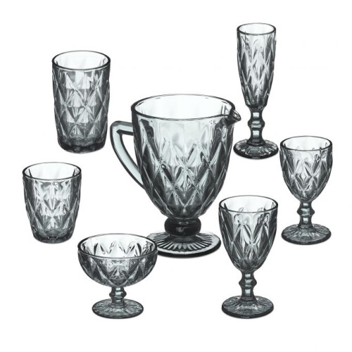 Set mit 7 grauen Gläsern
