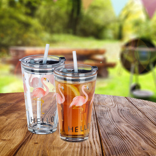 4er-Set Glasflaschen Flamingo 1