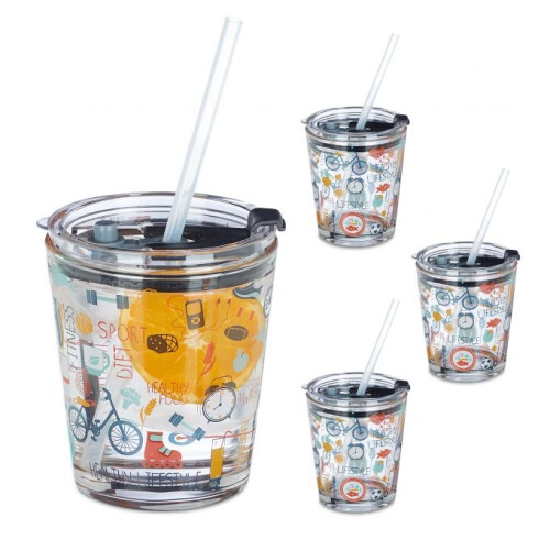 4er-Set Glasbecher mit Sportmotiven