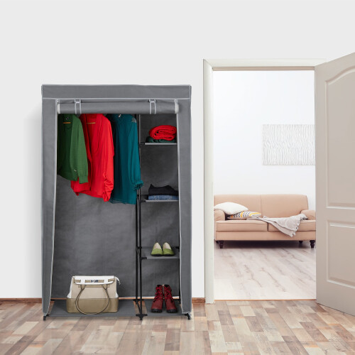 Fabric wardrobe with clothes rail 1
