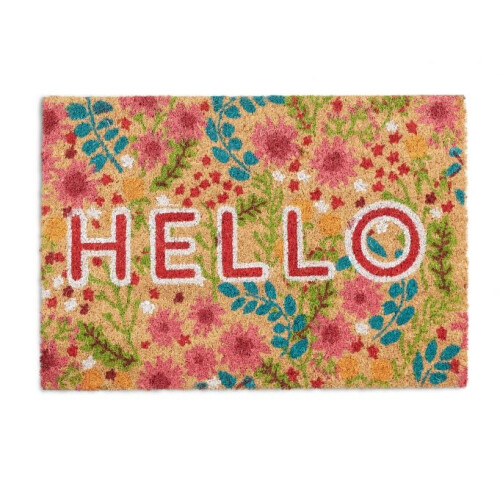 Fußmatte Kokosfaser "Hello" mit Blumen