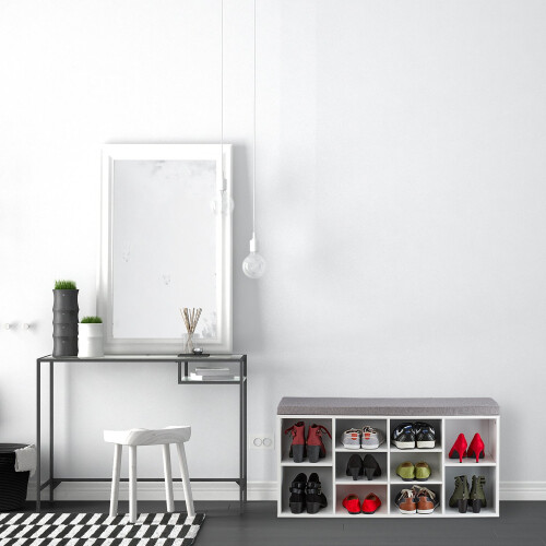 White shoe bench with 10 compartments 1