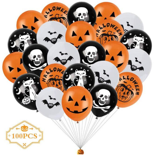 (A) 100pcs Balloons Orange Black for Halloween Party on OnBuy