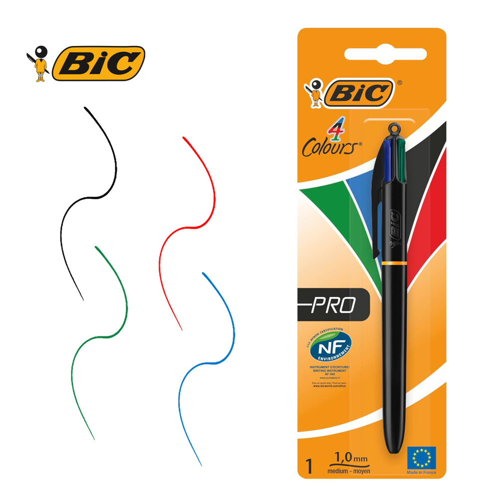 BIC 4 Colours Pro Ballpoint Pen Retractable Smooth Ink Flow 1.0mm