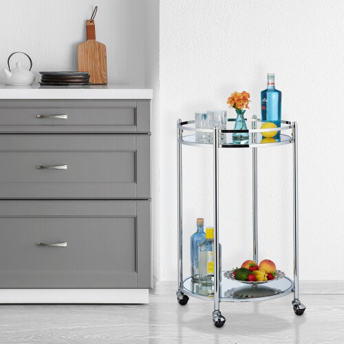 Serving trolley round silver 1