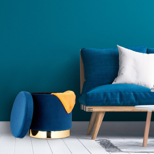 Samthocker mit Stauraum Blau 2