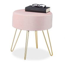 Hocker aus Samt mit rosa Metallbeinen