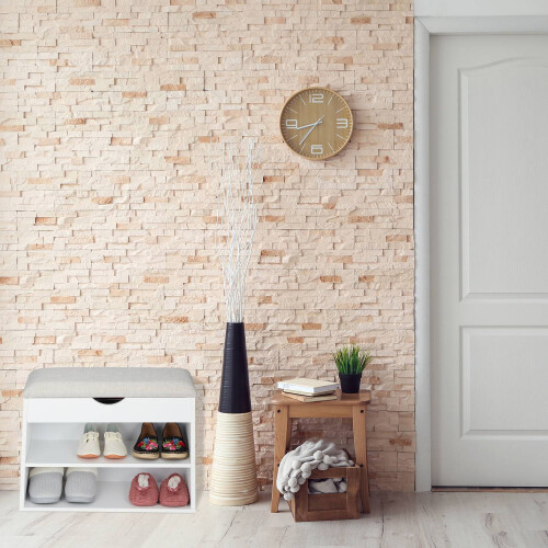 Weiß gepolsterte Schuhbank 1