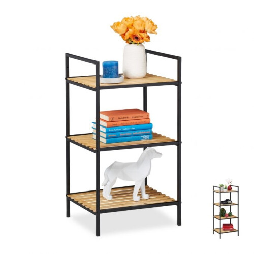 Floor standing shelf in bamboo and metal