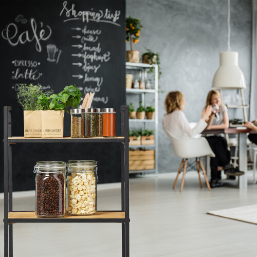 Floor standing shelf in bamboo and metal 2