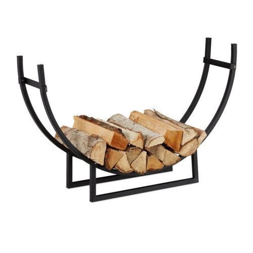 Wood stand in black metal