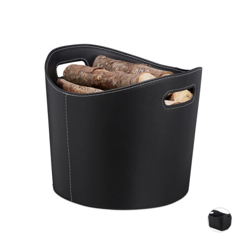 Firewood basket in black artificial leather