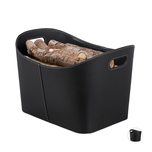 Firewood basket in black artificial leather