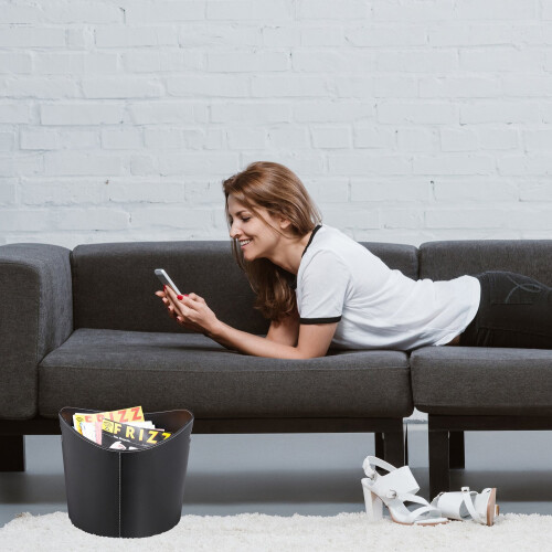 Firewood basket in black artificial leather 2