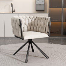 (Beige) Velvet Dining Chair with Four Metal Support Legs
