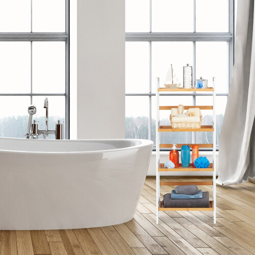 Estante de baño de bambú blanco y natural 1