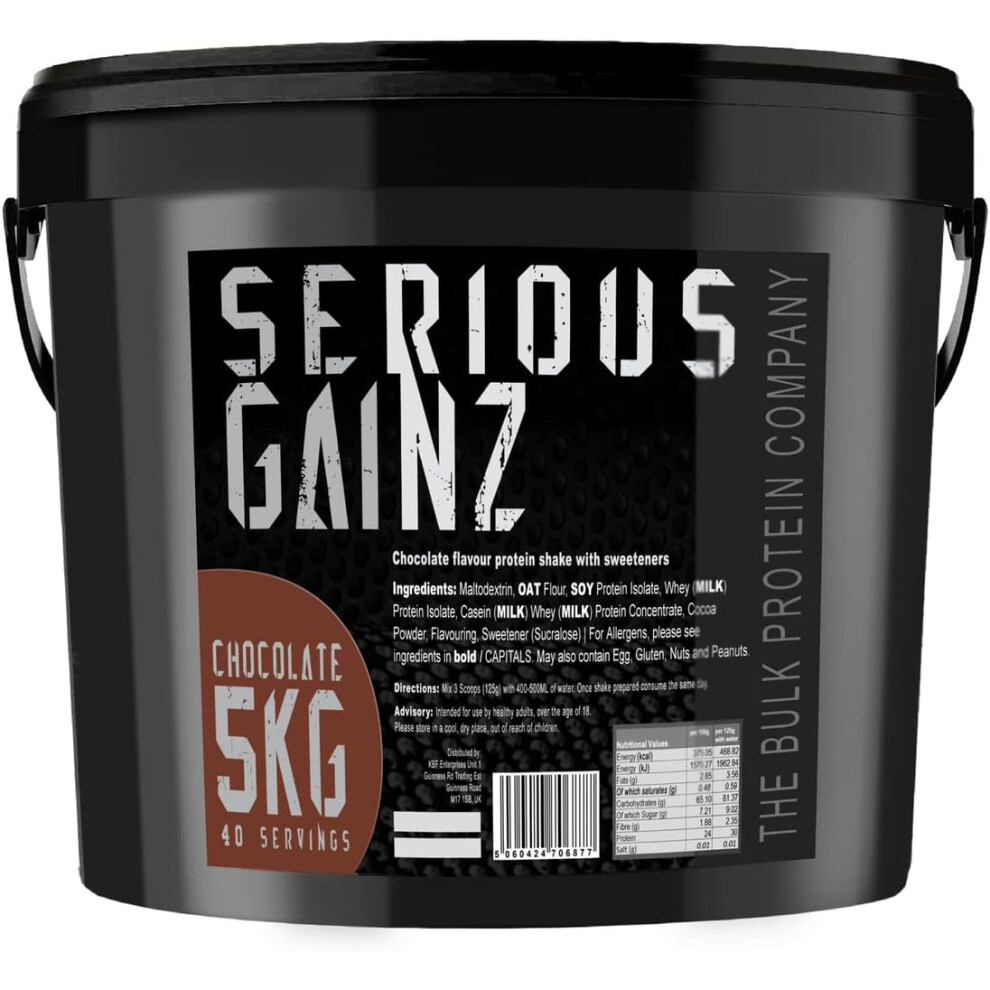 The Bulk Protein Company, SERIOUS GAINZ - Whey Protein Powder - Weight Gain, Mass Gainer - 30g Protein Powders (Chocolate, 5kg)