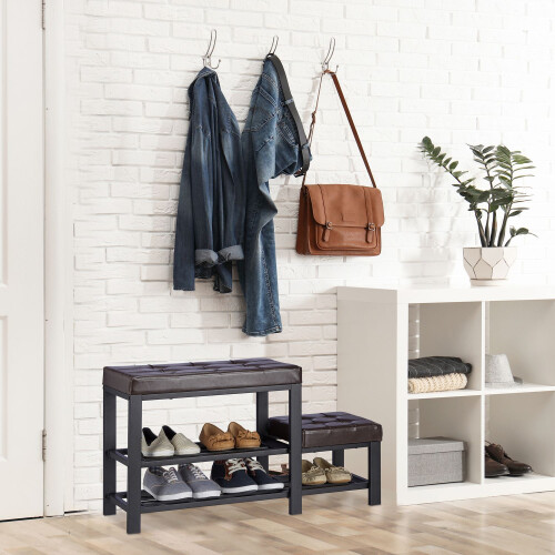 Bank mit Schuhablage und Hocker 1