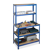Lagerregal mit Werkbank blau