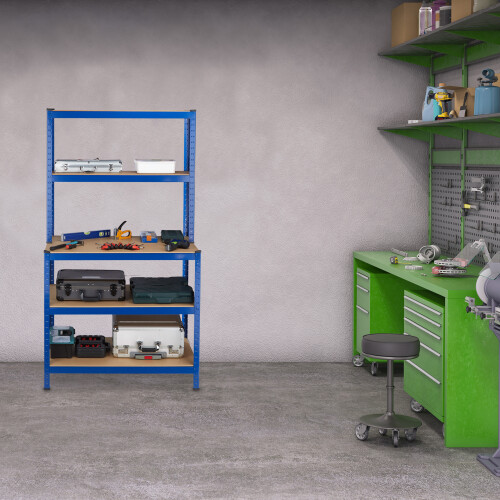 Lagerregal mit Werkbank blau 1