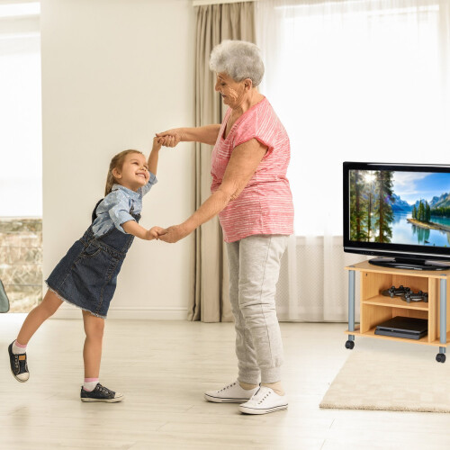 Fernsehtisch mit Rollen und 2 Fächern 1