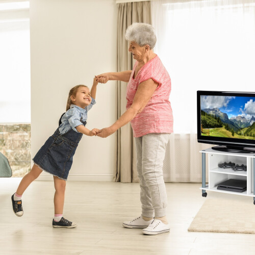 Fernsehtisch mit Rollen und 2 Fächern 2
