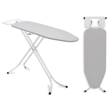 Gr8 Home Folding Ironing Board: Adjustable, Non-Slip with Iron Rack, 110x34 cm, 75-88 cm height, 100% Cotton Cover, Grey/White