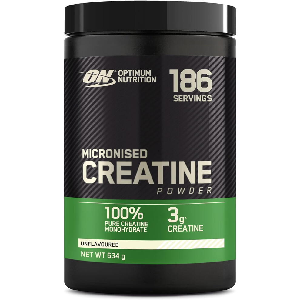 Optimum Nutrition Micronised Creatine Powder, 100% Pure Creatine Monohydrate Powder for Performance Unflavoured Shake, 186 Servings, 634 g