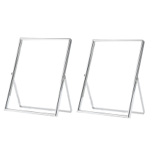 LLhappy Gold Floating Picture Frame Set of 2, Gift Metal Glass Photo Frames, for Tabletop Display Vertically